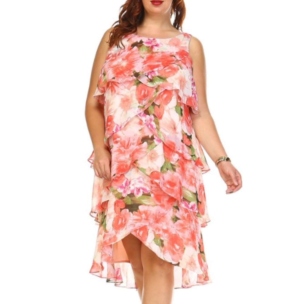 SLNY Floral Layered Chiffon Dress